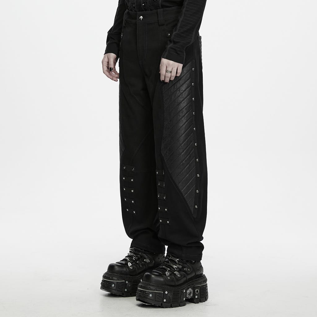 PUNK RAVE Men's Punk Studded Quilted Patchwork Pants