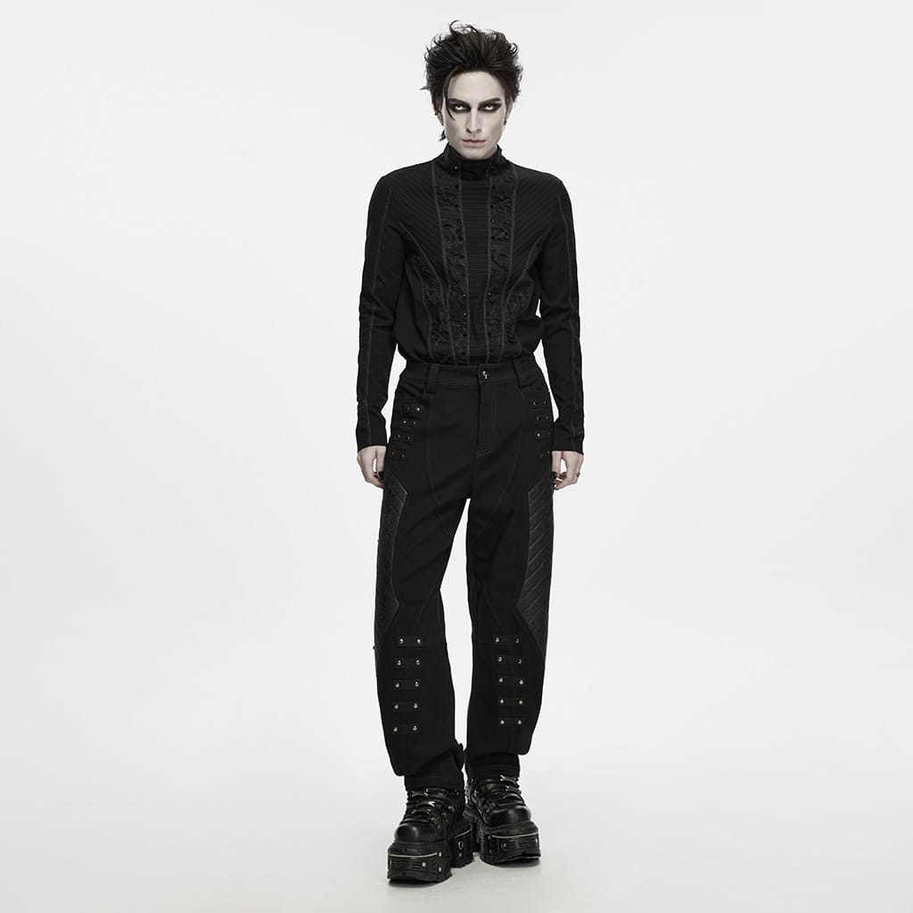 PUNK RAVE Men's Punk Studded Quilted Patchwork Pants