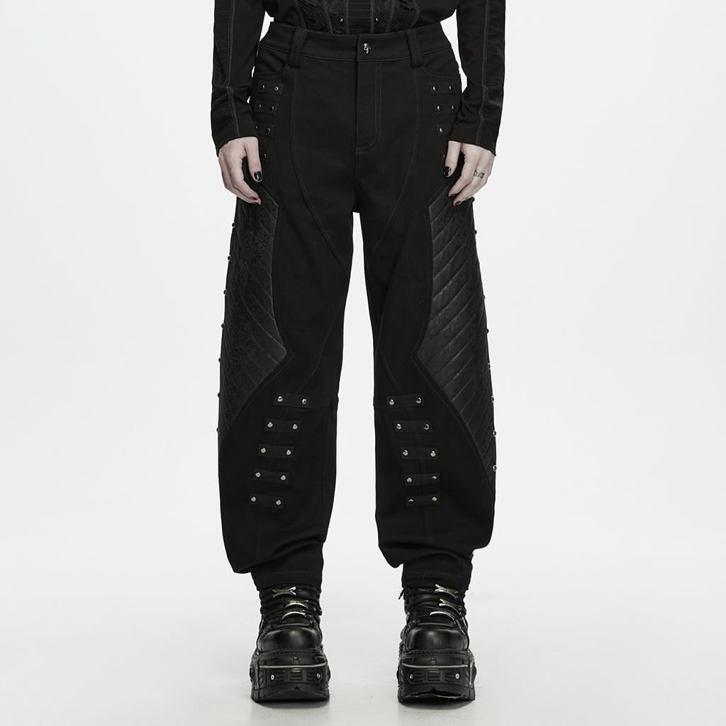 PUNK RAVE Men's Punk Studded Quilted Patchwork Pants