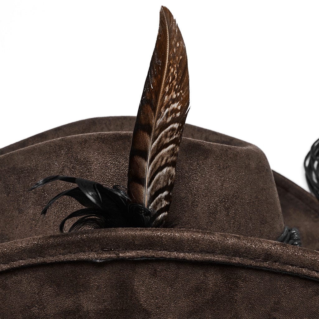 PUNK RAVE Men's Punk Tassels Feather Skull Hat Coffee