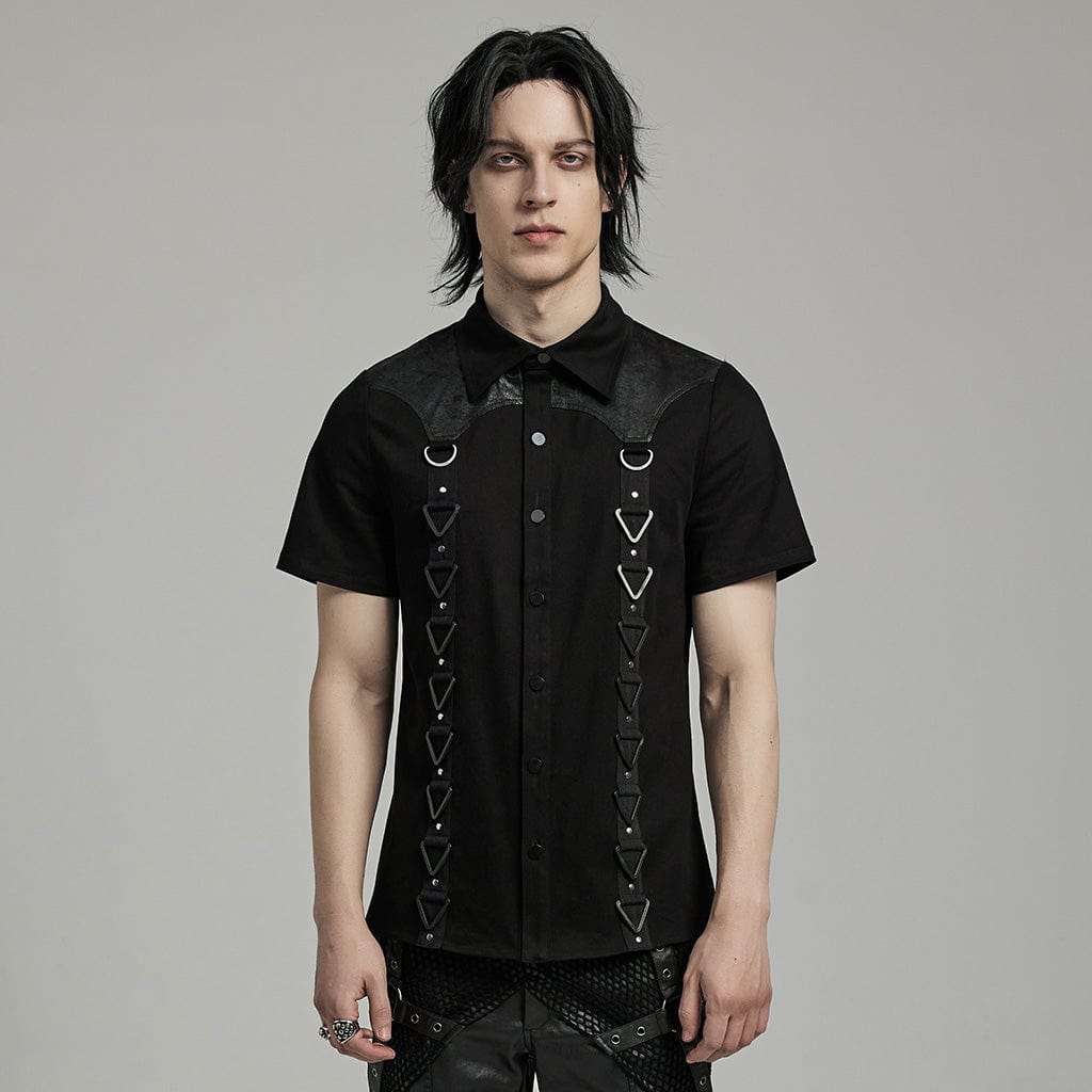 PUNK RAVE Men's Punk Triangle Straps Splice Shirt