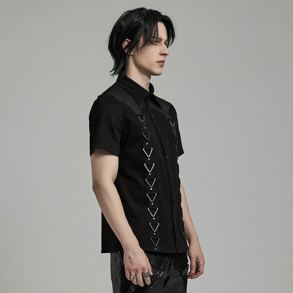 PUNK RAVE Men's Punk Triangle Straps Splice Shirt