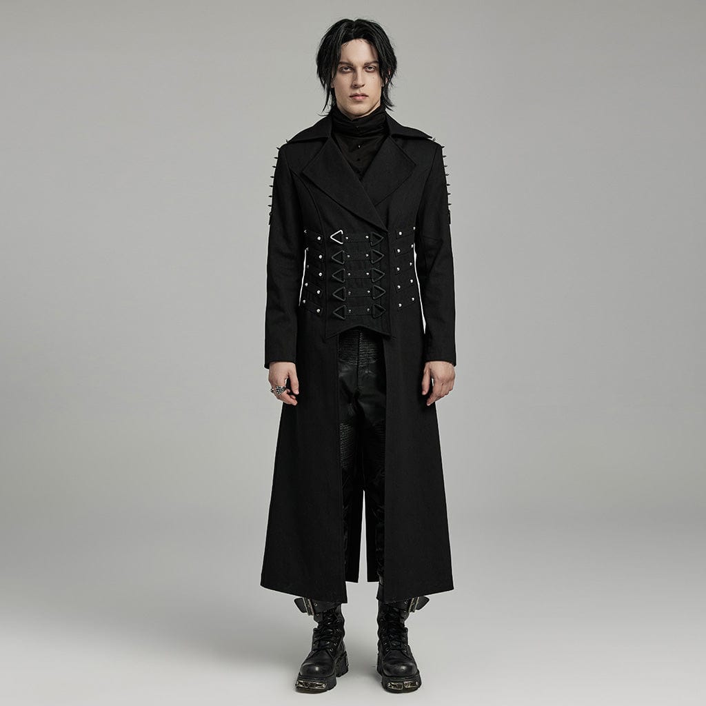 PUNK RAVE Men's Punk Turn-down Collar Studded Coat