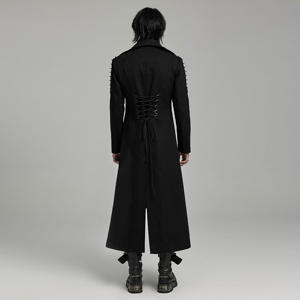 PUNK RAVE Men's Punk Turn-down Collar Studded Coat