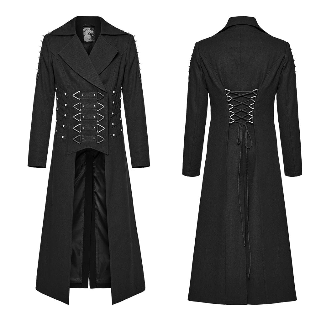 PUNK RAVE Men's Punk Turn-down Collar Studded Coat