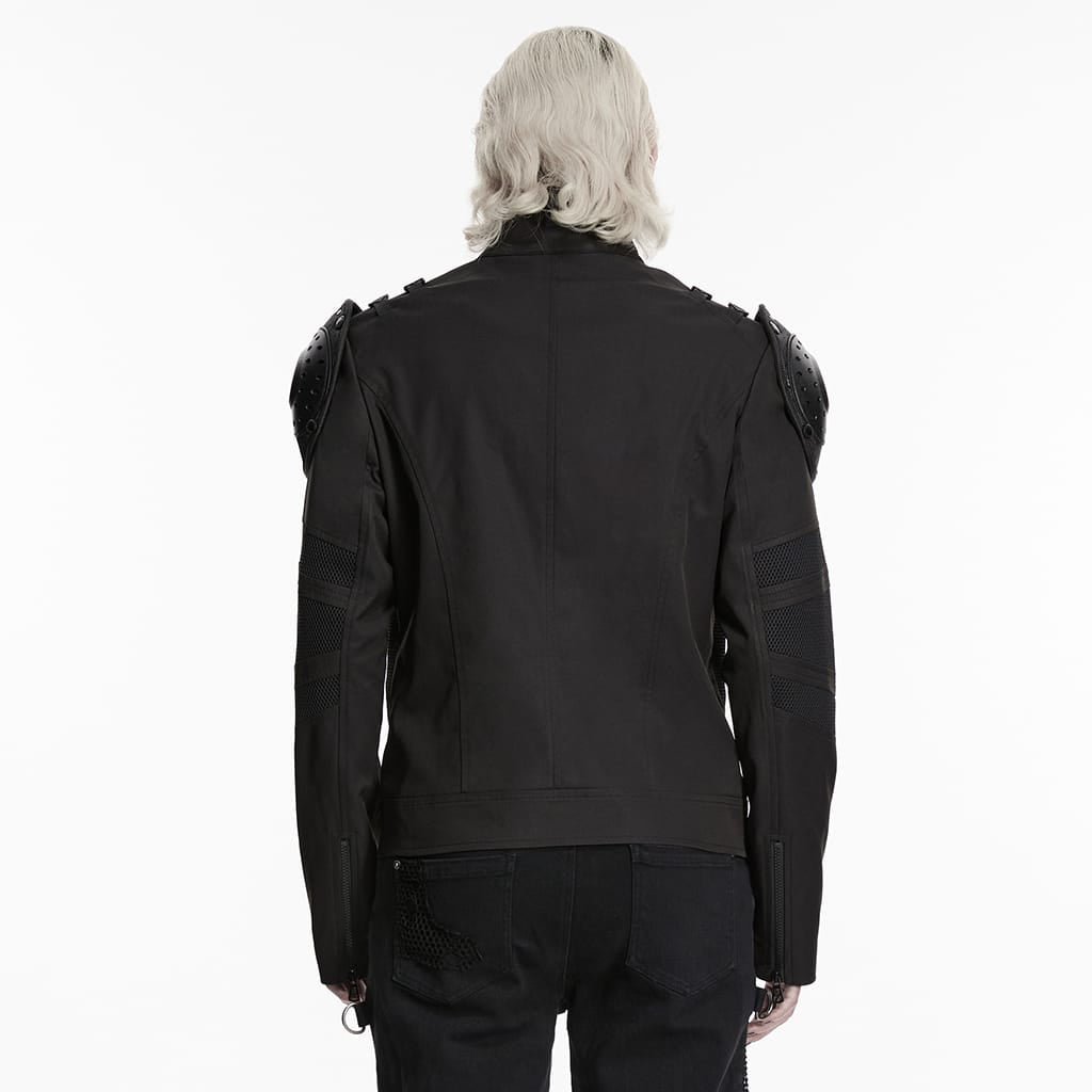 PUNK RAVE Men's Punk Zip Stand Collar Armor Coat