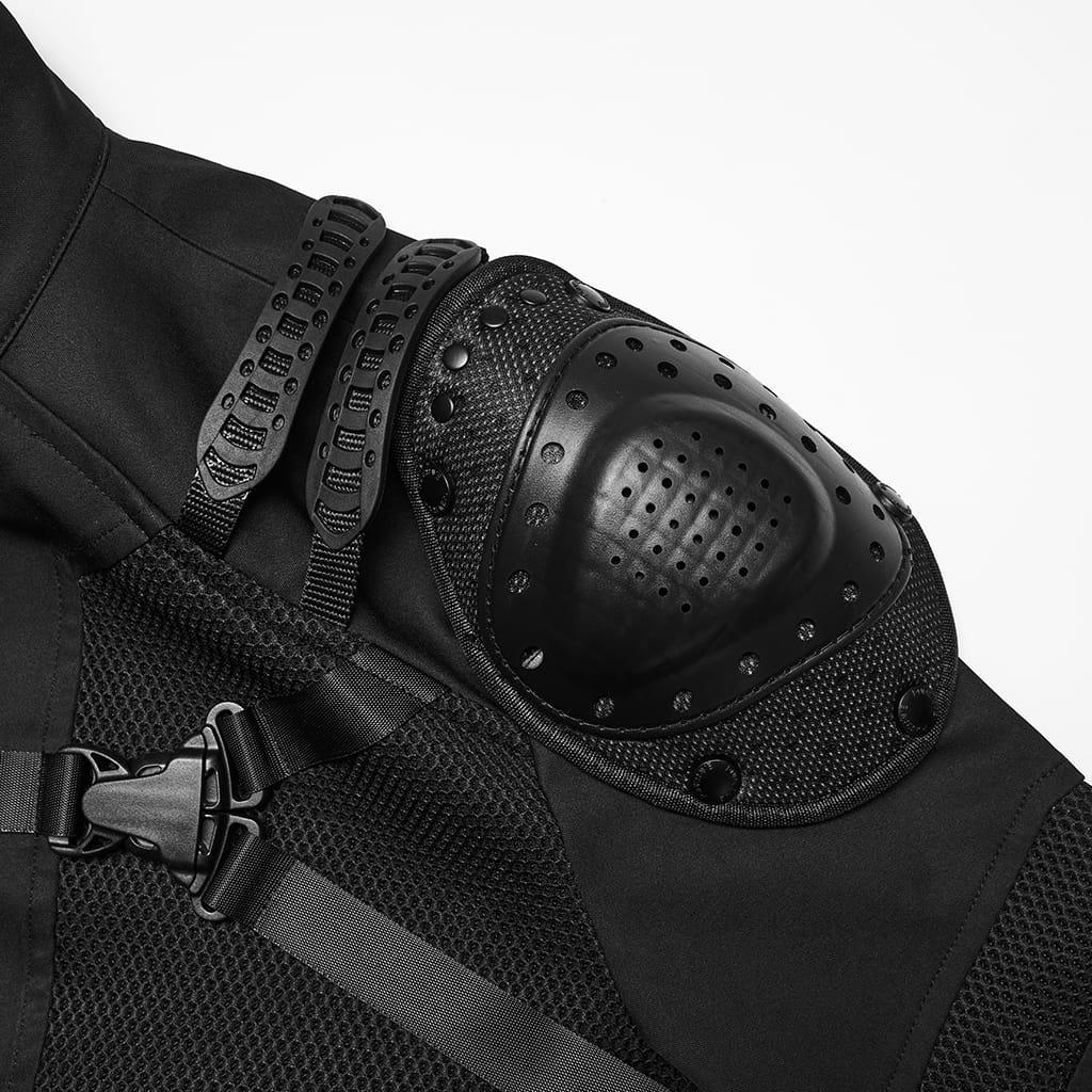 PUNK RAVE Men's Punk Zip Stand Collar Armor Coat