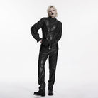 PUNK RAVE Men's Steampunk Asymmetric Buckle-up Pinstripe Texture Vest Black