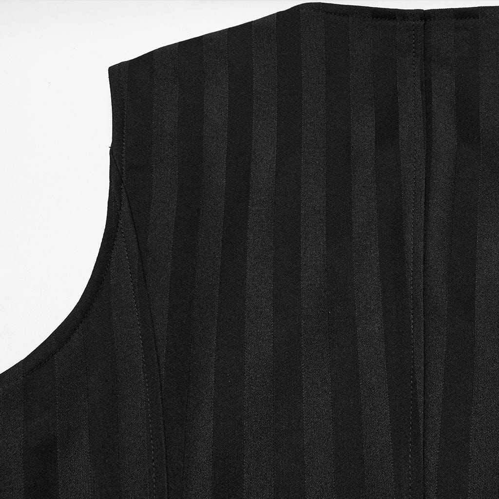 PUNK RAVE Men's Steampunk Striped Buckle Waistcoat Black