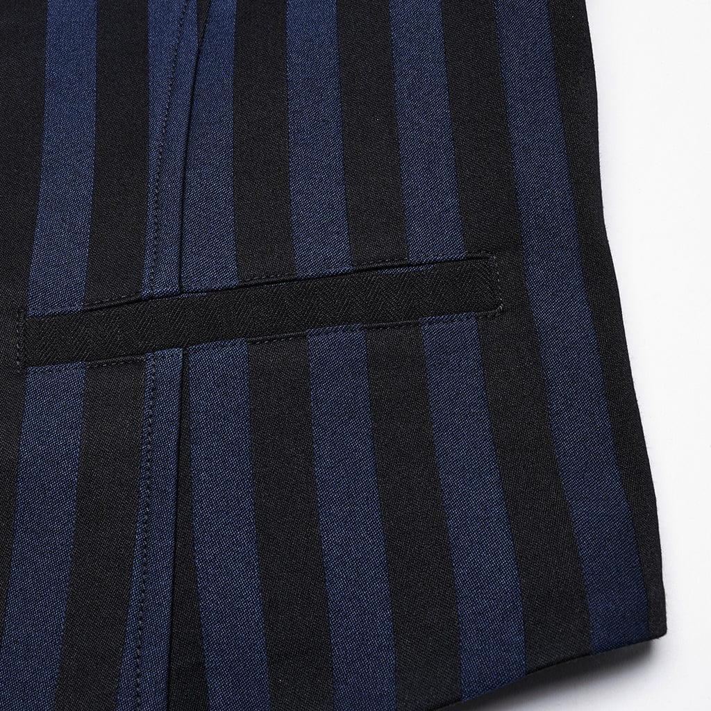 PUNK RAVE Men's Steampunk Striped Buckle Waistcoat Blue