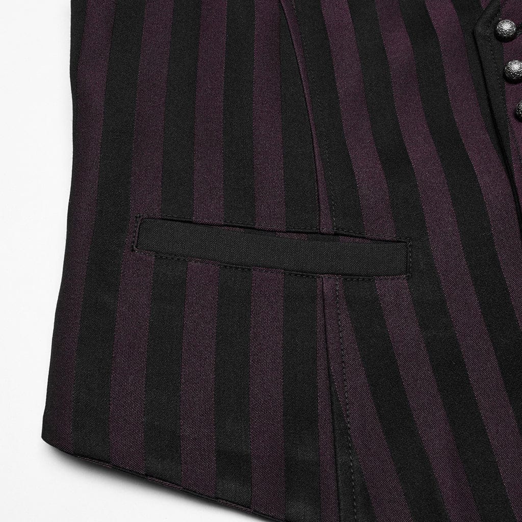 PUNK RAVE Men's Steampunk Striped Buckle Waistcoat Red