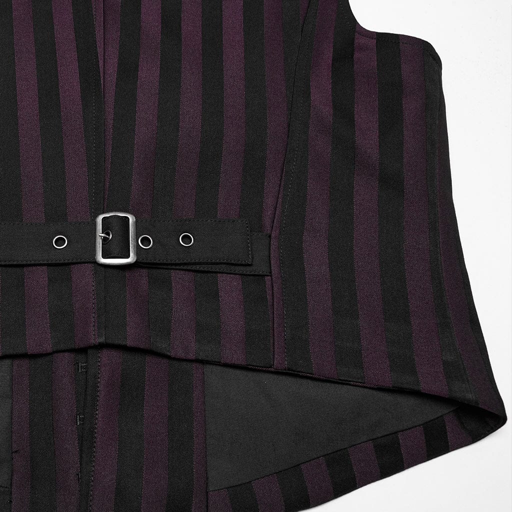 PUNK RAVE Men's Steampunk Striped Buckle Waistcoat Red