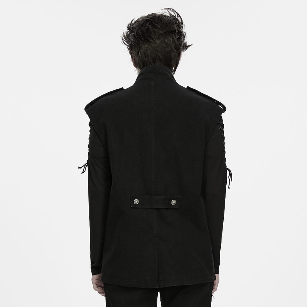 PUNK RAVE Men's Techwear Multi Pockets Studded Stand Collar Vest