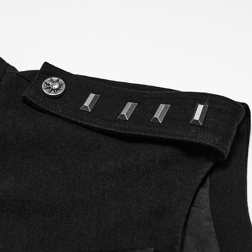 PUNK RAVE Men's Techwear Multi Pockets Studded Stand Collar Vest