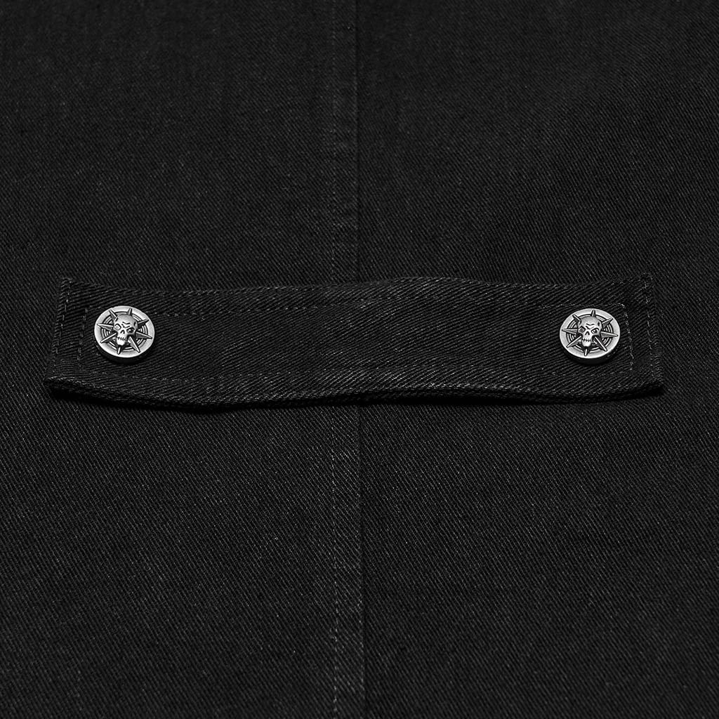 PUNK RAVE Men's Techwear Multi Pockets Studded Stand Collar Vest