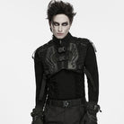 PUNK RAVE Men's Techwear Studded Drawstring Buckle Strap Short Vest