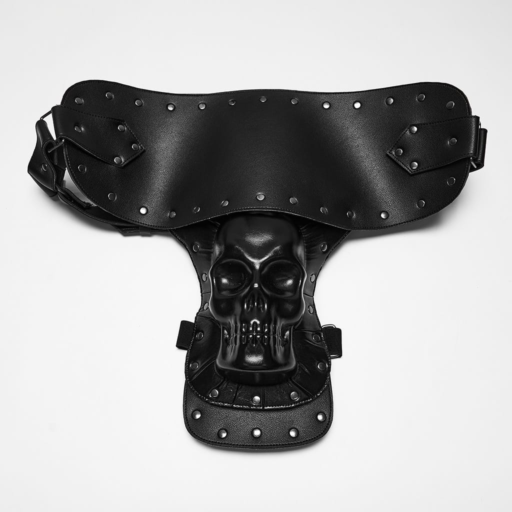 PUNK RAVE Men's Techwear Studded Skull Shoulder Harness Armor