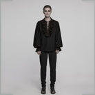 PUNK RAVE Punk Rave Men's Steampunk Ruched Lace-up Drawstring Long-Sleeve Shirt Y873