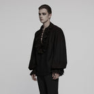 PUNK RAVE Punk Rave Men's Steampunk Ruched Lace-up Drawstring Long-Sleeve Shirt Y873