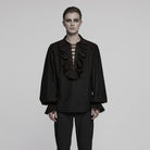 PUNK RAVE Punk Rave Men's Steampunk Ruched Lace-up Drawstring Long-Sleeve Shirt Y873