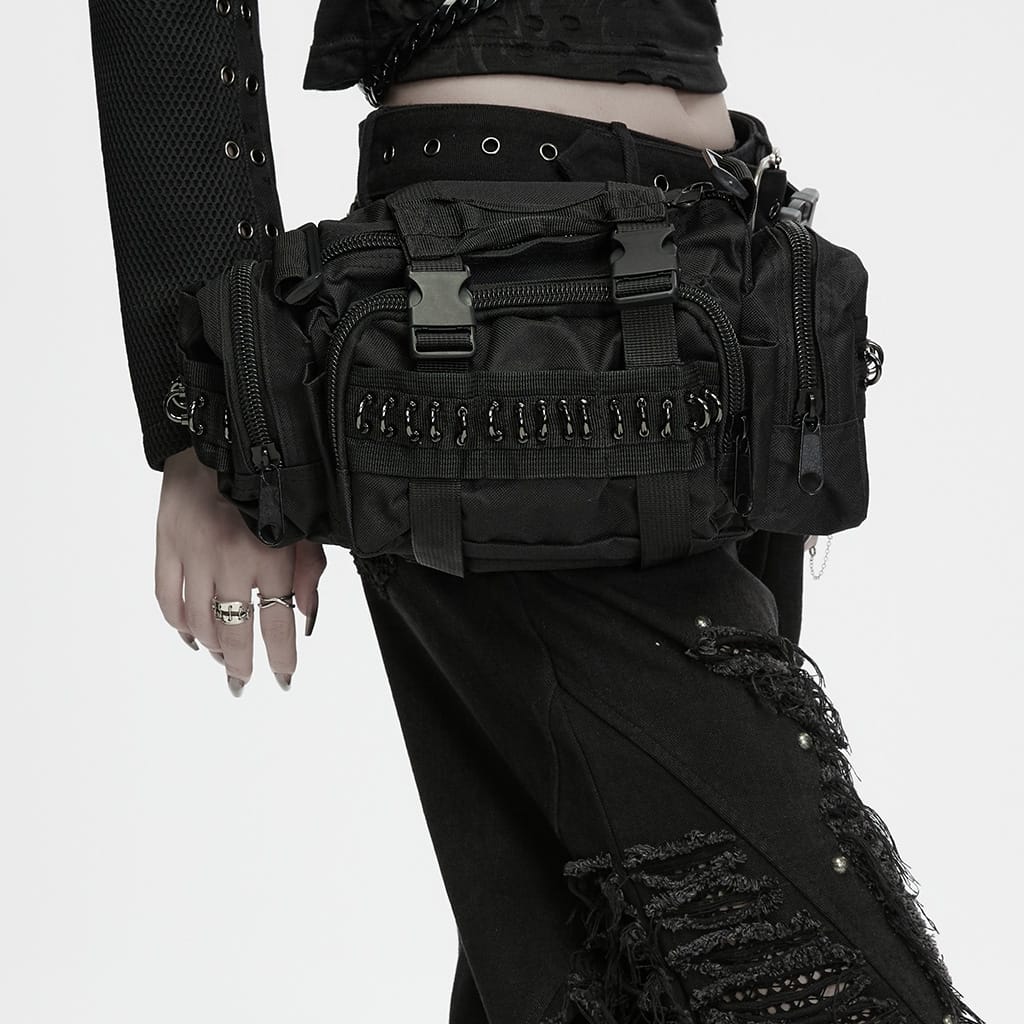 PUNK RAVE Unisex Cyberpunk Buckle Strap D-ring Waist Bag