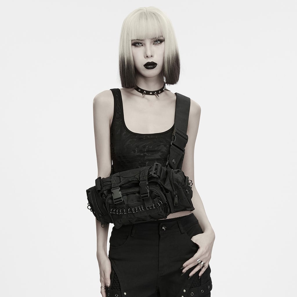 PUNK RAVE Unisex Cyberpunk Buckle Strap D-ring Waist Bag
