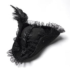 PUNK RAVE Unisex Gothic Dragon Bone Lace Hem Hat with Detachable Feather