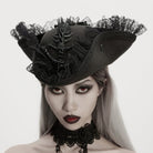 PUNK RAVE Unisex Gothic Dragon Bone Lace Hem Hat with Detachable Feather