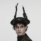 PUNK RAVE Unisex Gothic Embroidered Formal Hat with Detachable Feathered Wings