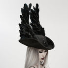 PUNK RAVE Unisex Gothic Embroidered Formal Hat with Detachable Feathered Wings