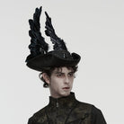 PUNK RAVE Unisex Gothic Embroidered Formal Hat with Detachable Feathered Wings