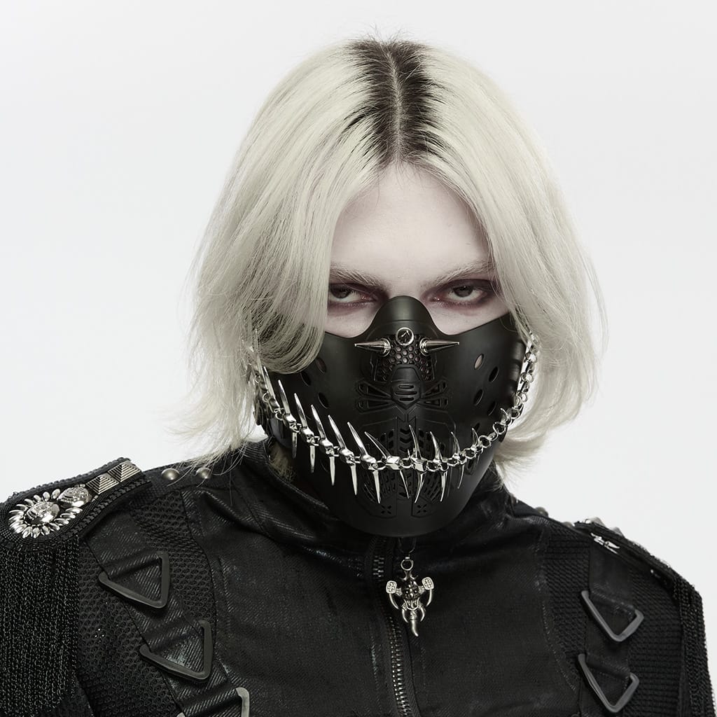 PUNK RAVE Unisex Punk Spiked Cutout Jaw Mask