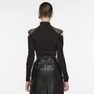 PUNK RAVE Women's Asymmetricle Stitched Embroidered Mesh T-shirts