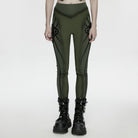PUNK RAVE Women's Cyberpunk Armor-Accentuated Paneled Leggings Black-Green