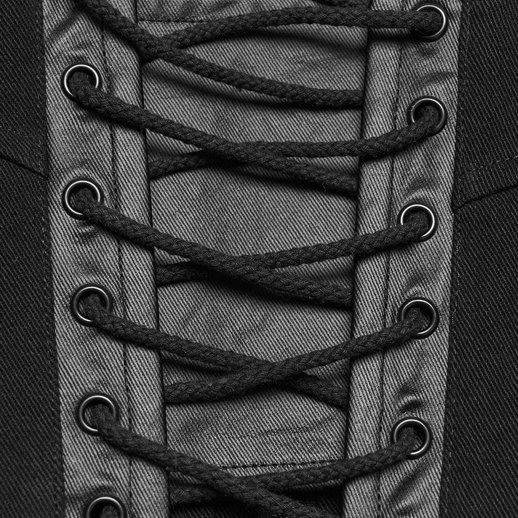 PUNK RAVE Women's Cyberpunk Buckle Lace-up Slip Bustier Black