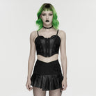 PUNK RAVE Women's Cyberpunk Buckle Lace-up Slip Bustier Black