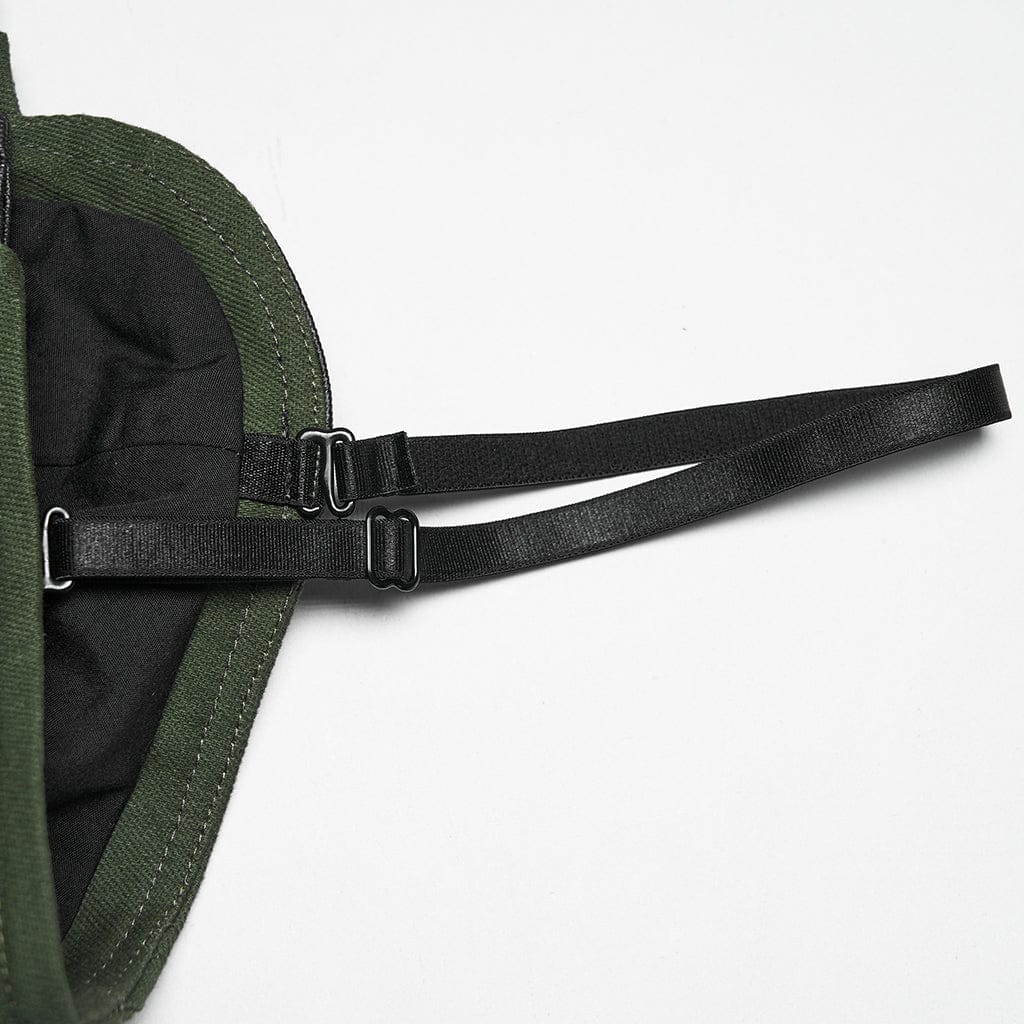 PUNK RAVE Women's Cyberpunk Buckle Lace-up Slip Bustier Black-Green