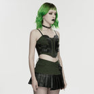 PUNK RAVE Women's Cyberpunk Buckle Lace-up Slip Bustier Black-Green
