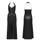 PUNK RAVE Women's Cyberpunk Buckle-up Zip Halterneck Maxi Dress Black