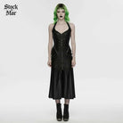 PUNK RAVE Women's Cyberpunk Buckle-up Zip Halterneck Maxi Dress Black