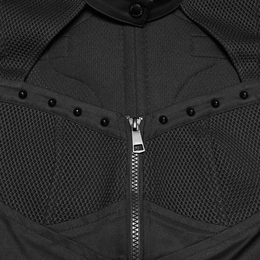 PUNK RAVE Women's Cyberpunk Cutout Studded Mechanical Tank Top Black