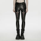 PUNK RAVE Women's Cyberpunk Eyelet Mesh Splice Leggings Black