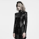 PUNK RAVE Women's Cyberpunk Geometric Spiked Shoulder Panel Zip Front Jacket