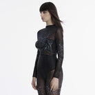 PUNK RAVE Women's Cyberpunk Gradient Printed Mesh Shirt