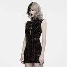 PUNK RAVE Women's Cyberpunk Jacquard Buckle Strap Sleeveless Dress