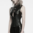PUNK RAVE Women's Cyberpunk Lace-up Studded Zip Front Underbust Corset