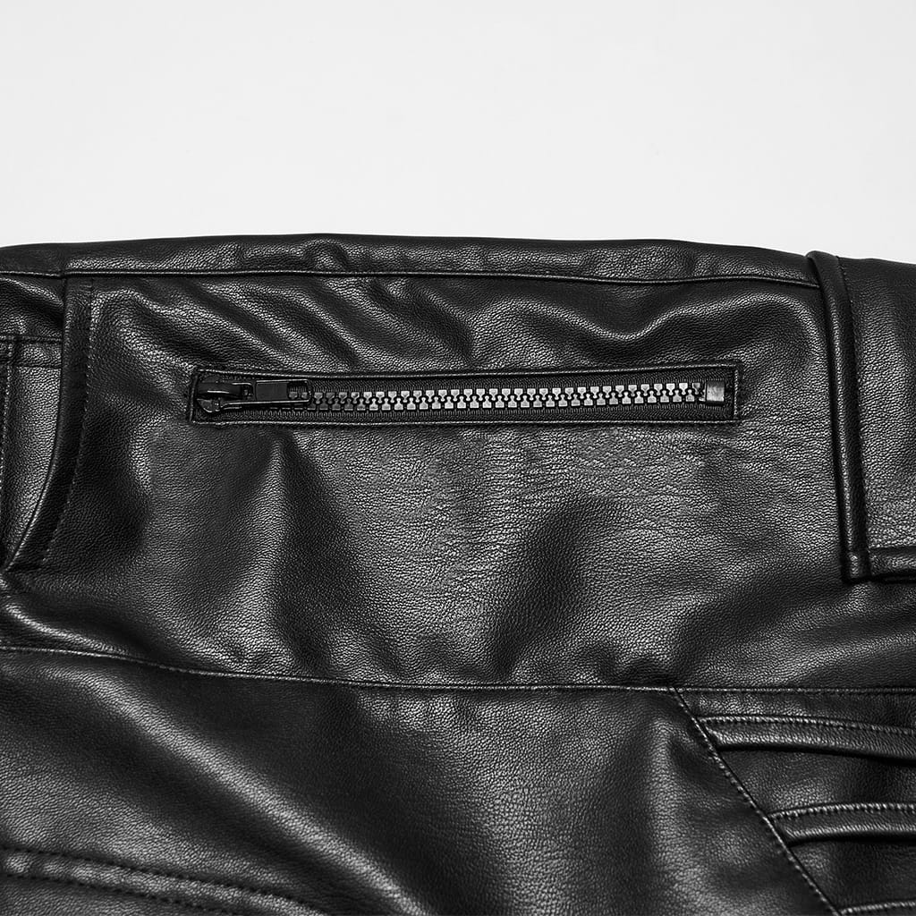 PUNK RAVE Women's Cyberpunk Multi Pocket Ruched Knee Faux Leather Skinny Pants