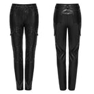 PUNK RAVE Women's Cyberpunk Multi Pocket Ruched Knee Faux Leather Skinny Pants