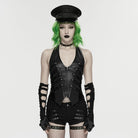 PUNK RAVE Women's Cyberpunk Rivets Fingerless Long Gloves Black