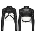 PUNK RAVE Women's Cyberpunk Stand Collar Buckle Strap Cropped Jacket